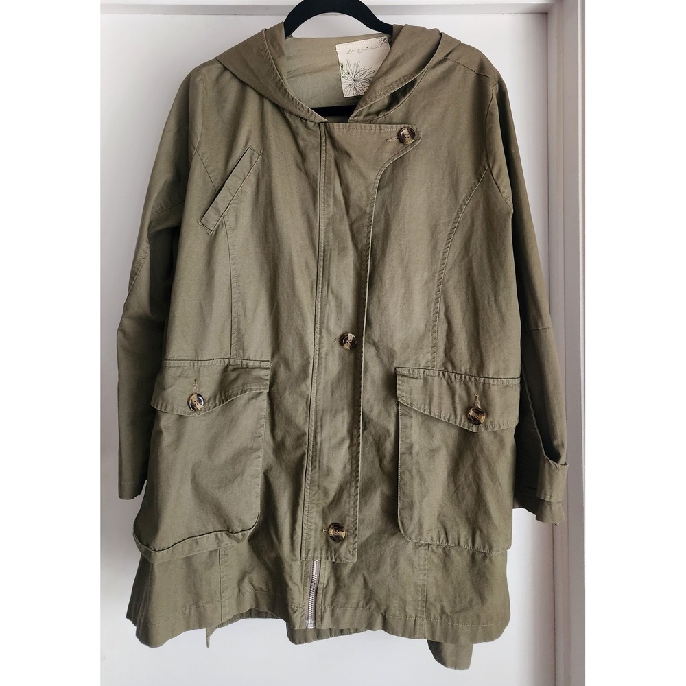 En Creme Jacket Women S Olive Green Cotton Casual Collared Coat Gorpcore